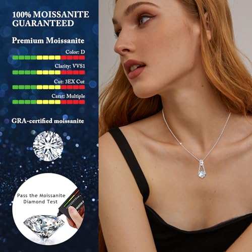Moissanite Necklace for Women, 18K White Gold Plated Sterling Silver 1-3 Carat D Color Lab-Created Simulated Diamond Pendant Anniversary Birthday Christmas Jewelry Gift for Her Mom Wife, 18+2 Inch4