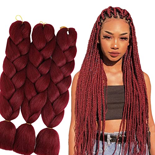 Synthetic Jumbo Braiding Hair 3PCS Afro Braiding Hair Extensions Synthetic Fibre Braiding Hair 24 Inches 100g Pieces FU SHEN (Burgundy)…