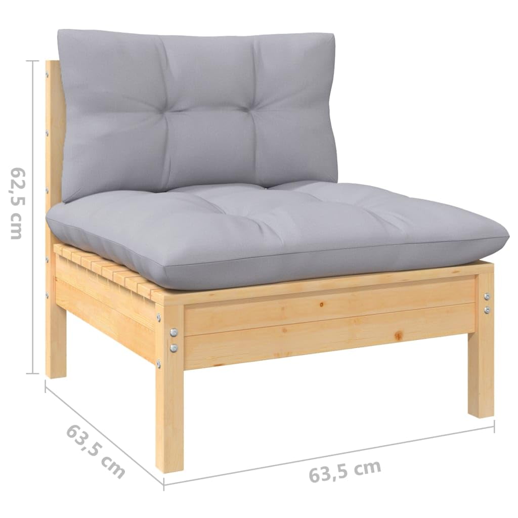 vidaXL Juego de Muebles de Jardín 7 Piezas y Cojines Patio Terraza Sofá Silla Mesa Asiento Hogar Mobiliario Exterior Suave Robusto Gris Madera Pino