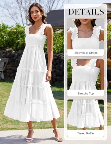 Image of HEEKPEK Womens Summer Midi Dresses 2025 Flowy Tulle Sleeveless Smocked Square Neck Ruffle Tiered Sundress Wedding Guest Party