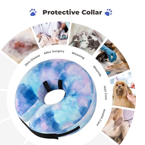 Image of Dog Cone, Uadonile Inflatable Cone Collar for Dogs and Cats, Dog Neck Collar Recovery E-Collar Alternative After Surgery, Elizabethan Collar for Dogs Recovery(Tie-dye Purple Blue, S)