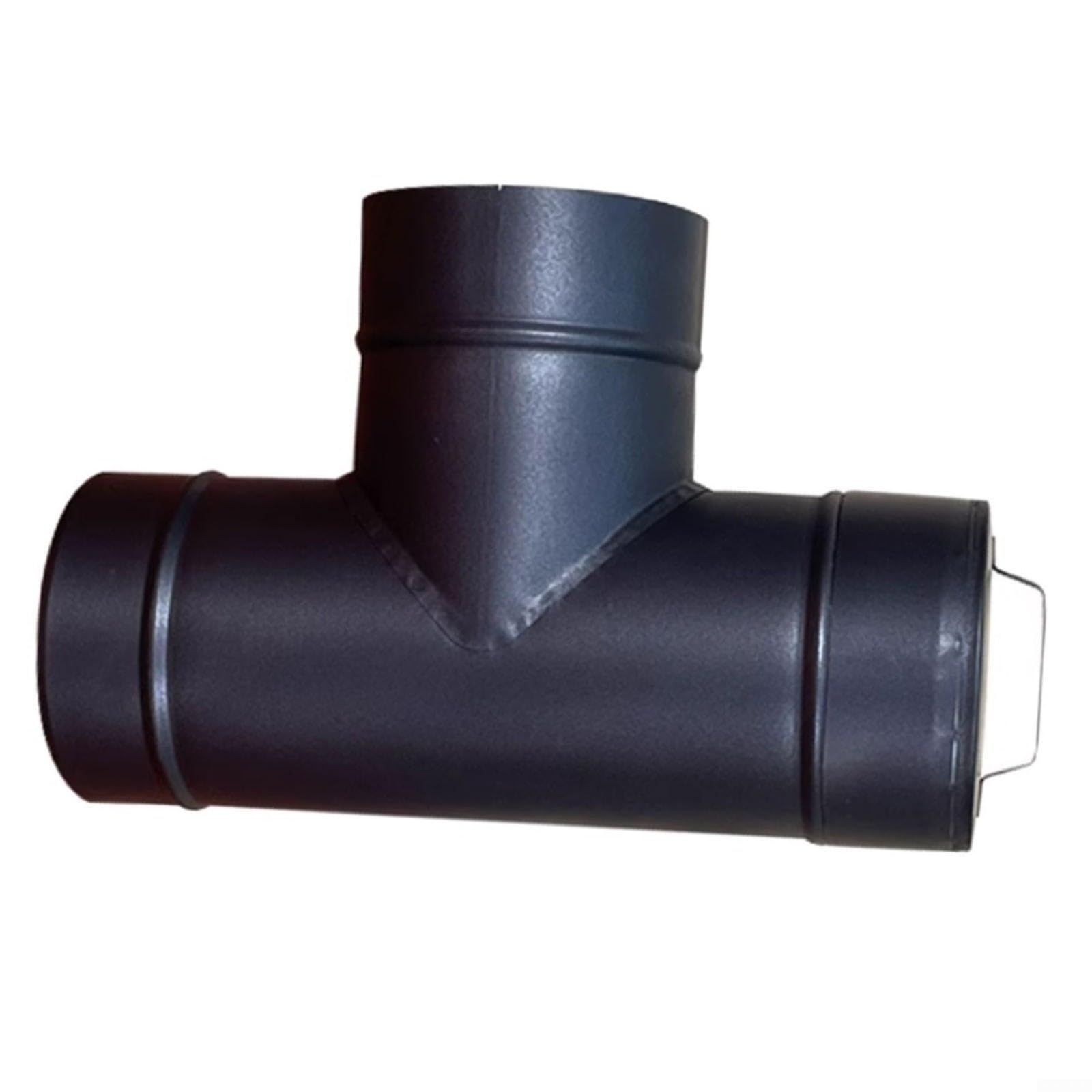 Tubo del Camino Raccordo a T 6 Pollici Nero con Coperchio di Pulizia per Stufe a Legna e Camini, Connettore Tubo a Parete Singola Resistente al Calore per Ventilazione Sicura