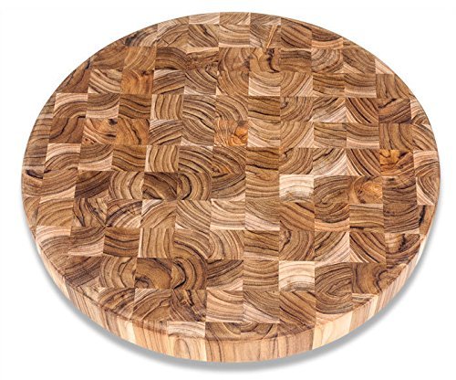 TH303 Teak Chopping Board Diameter 45.7 x 5 cm Round Durable Environmentally Friendly Kitchen Board Carving Board Cutting Mat Serving Board Teak Board