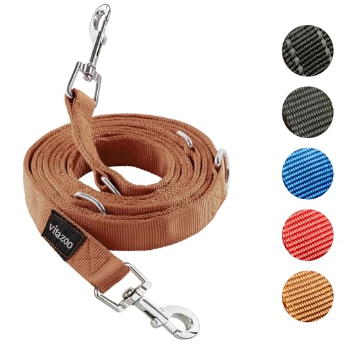 Vitazoo Hundeleine zum Trainieren - 3m - Nylon Graphit Doppelleine für kleine, mittelgroße & große Hunde - verstellbare Leinen bis 4 Verschiedene Längen - Braun