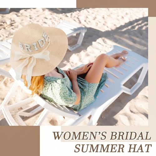 Sombrero playero beige para mujer con ala ancha miniatura 6