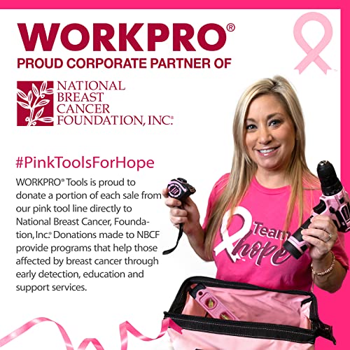Workpro 13-Inch Tool Bag, Pink Soft Cloth Tool Storage Bags, Wide Mouth Tool Tote Bag With Inside Pockets - Pink Ribbon #TOP5