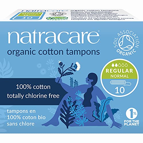 Image of Natracare Non-Applicator 100% Organic Cotton Tampons, Regular, Totally Chlorine Free, Biodegradable and Compostable (1 Pack, 10 Tampons Total)