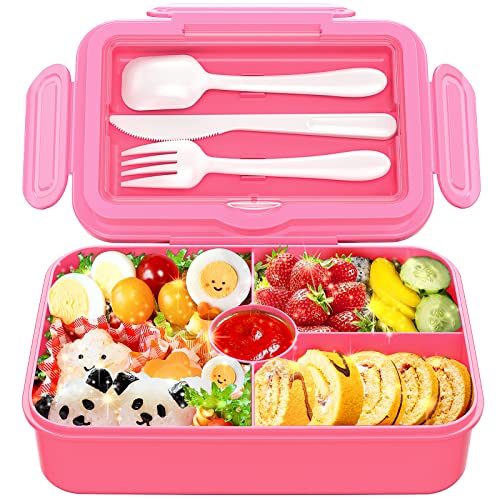DaCool Kids Lunch Box Bento Box - Large 7.5 Cups with 4-Compartment Leakproof Toddler Girls Lunch Containers with Fork Spoon for Meal Snack On-the-Go Meal and Snack Packing for School Picnic, Pink