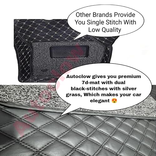 Image of Autoclow /Premium 7D Car Mat for Mahindra Scorpio N 6-Seater (Model:2022-2026)|| Luxury Leather Dual-Stitch 7D Car Floor Mat Full Set ||100% Waterproof ||Color: Black Stitch-Silver Grass (Design-1)