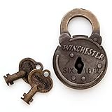 Replica Winchester Round Six Lever Lock Solid Iron Antique Finish Functional Vintage Padlock with Two Keys