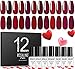 Produktbild ROSALIND Gel Nagellack Set Rote Reihe Gellack UV Mehrfarbig Hochwertiger Base und Überlack Nail SalonSets Valentinstag 12 Stück 7ml