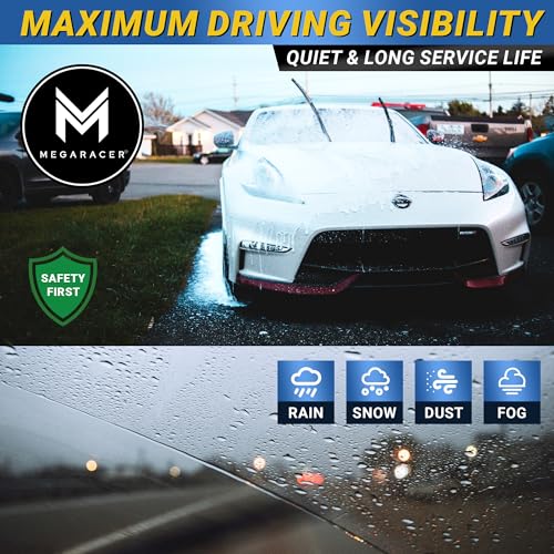 Image of Premium Silicone Windshield Wiper Blades 26 inch & 18 inch (2 Pack) for Car & Truck | Carbon Fiber Design, Quiet & Smooth Streak-Free Clean Wipe, All-Season, OEM Quality, Front Automotive Replacement Wipers
