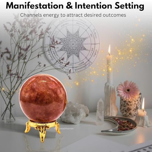 Image of Certified Strawberry Quartz Crystal Ball for Meditation - Premium Crystal Vastu Items for Home and Feng Shui Items for Good Luck - Ideal for Pooja Supplies and Spiritual Practices (1.5 inch Inch)