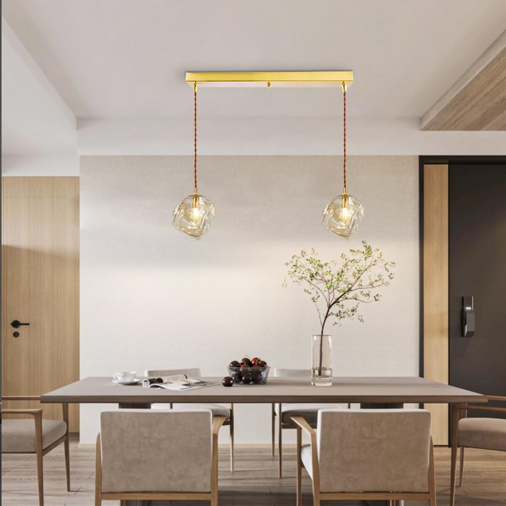 Iluminación colgante de racimo de vidrio, lámpara de techo moderna de latón, lámpara de mesa de comedor, lámpara colgante nórdica para dormitorio, restaurante, cafetería, bar, luces de isla de cocina