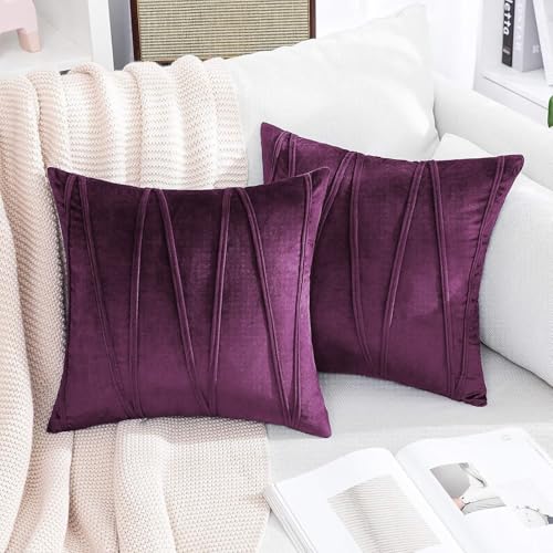 Image of Khooti Velvet Striped Cushion Cover Pack of 1-24 inchX24 inch /60.96X60.96 Cm | Purple | Soft Pillow Covers Cushion Case for Sofa Bedroom Living Room Chair Car, Cushion Cover with Zig Zag Pattern