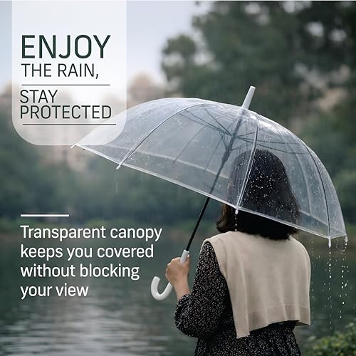 Image of Robustt Transparent Big Size Umbrella for Rain | 8 Windproof Ribs | Portable with Hook Handle | Clear View Transparent Canopy for Unobstructed View in Rain