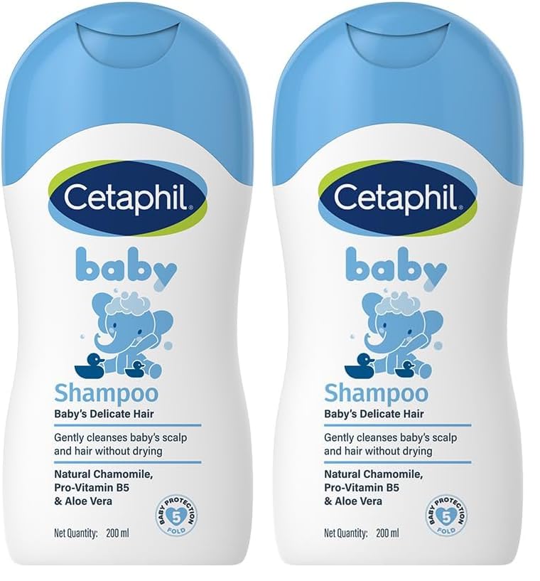Image of Cetaphil Baby Tear-Free Shampoo with Natural Chamomile & Aloe Vera 200 ml | Gentle Daily Cleanser for Newborns & Babies from Day 1 | pH Balanced, Hypoallergenic, Soap & Paraben Free (Pack of 2)