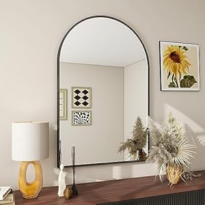 BEAUTYPEAK 20″x30″ Arch Bathroom Mirror, Wall Mounted Vanity Metal Frame Mirror for Bedroom, Entryway, Living Room, Black
