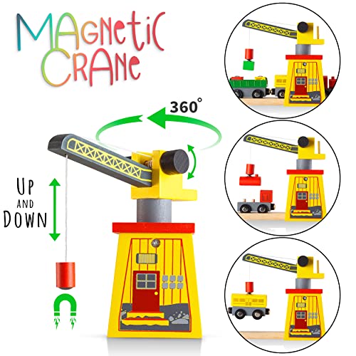 wooden train sets for boys 2-4-7  38 pcs wood train set for toddlers wcrane bridge amp wooden train tracks  train toys for 3 year old boys amp girls  fits thomas brio ikea melissa and doug