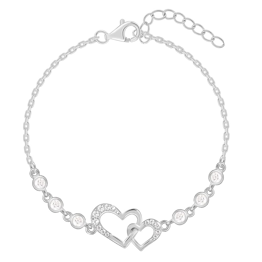 925 Silver Duoheart Bracelet, Adjustable | Gifts for Women and Girls | With Certificate of Authenticity and 925 Stamp | 6 Months Warranty