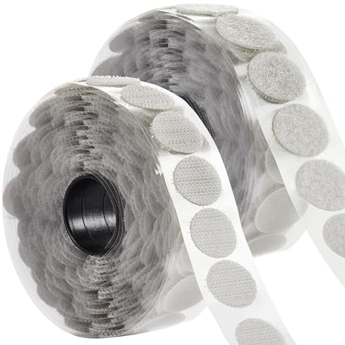 Image of ECOHomes (3 /4 Inch Dots, 200 Sets) Strips with Adhesive for Fabric, Grey | No Sew, Stick On for Fabric, Sticky Back for Clothes, Curtains, Heavy Duty, Double Sided Hook and Loop Hem Tape Fasteners