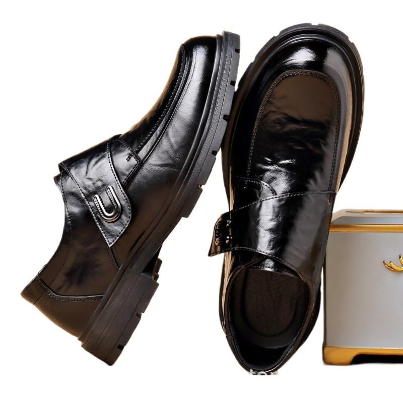 Men's Stylish Soft Sole Breathable Slip On Dress Shoes Black Chunky Sole Oxfords Business Casual Loafer Comfortable3