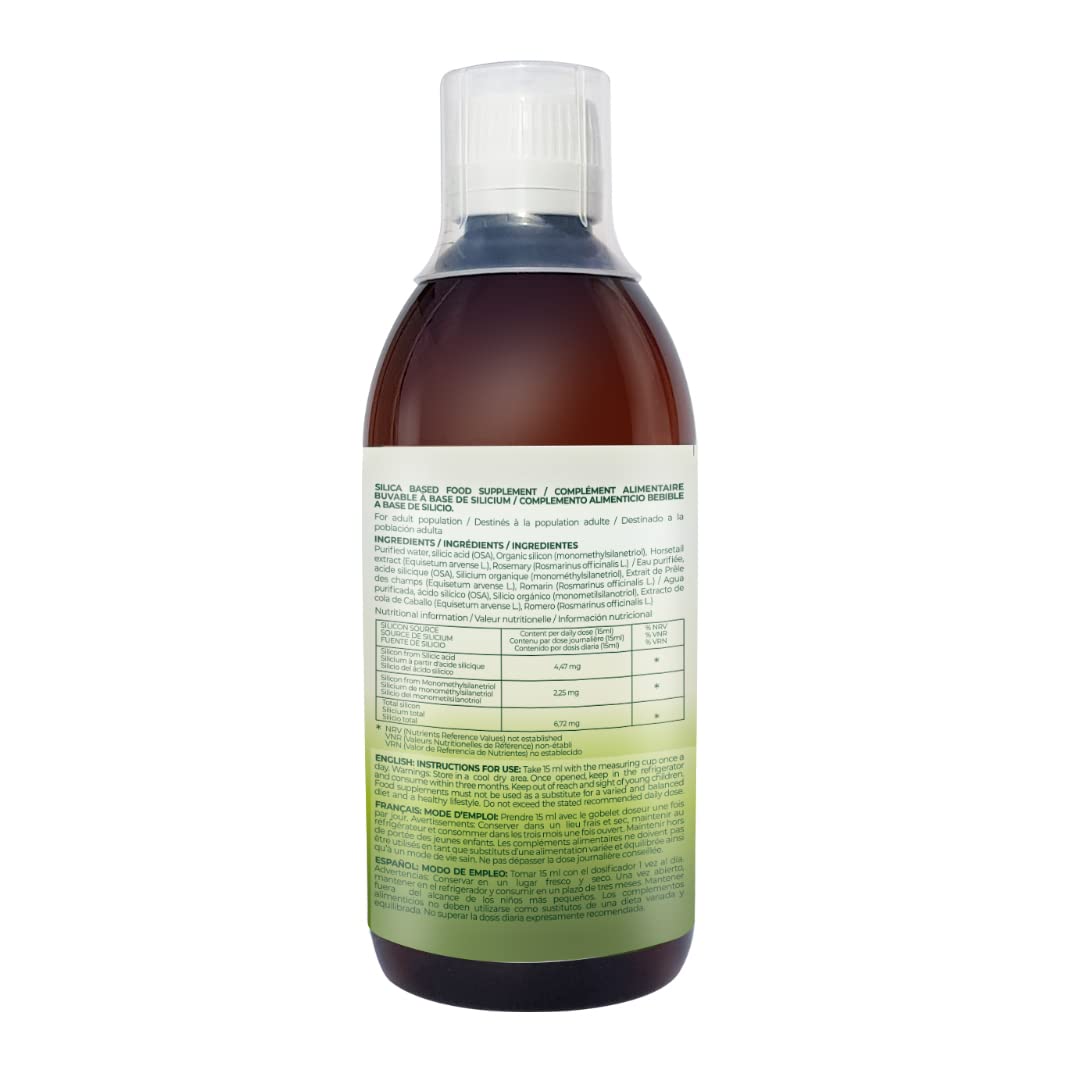 PLANT BASED - ORGONO LIVING SILICA | Silicio | Estimula la Producción de Colágeno y Elastina. Refuerza Articulaciones y Huesos, Mejora el Aspecto de la Piel y Fortalece el Cabello y las Uñas. 500 ml.