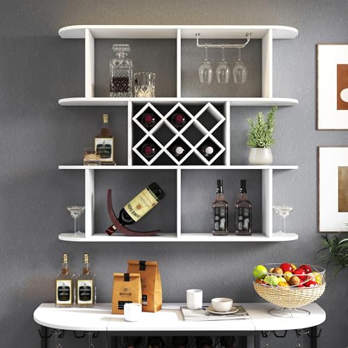 Soporte rústico para botellas de vino de 3 niveles, montado en pared miniatura 2