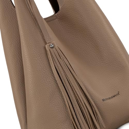 Image of Montana West Hobo Bags for Women Slouchy Handbags 2PCS Tassels Shoulder Bag with Comestic Bag