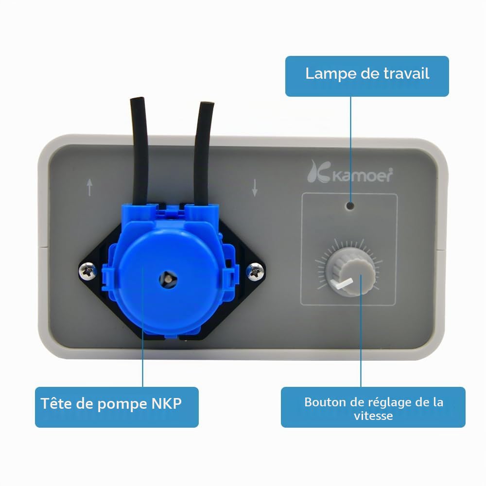 Kamoer M1-NKP Petite pompe péristaltique 12 V à faible débit 5-30 ml/min | Pompe doseuse de liquide à vitesse réglable Tube Perx longue durée de vie pour laboratoire Usine Maison