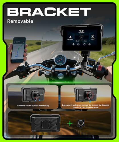 Image of Motorcycle CarPlay Screen 5 Inch Wireless & Android Auto, Safety-Focused with IP68 Waterproof Touchscreen, 3s Quick Release Bracket, Voice Control, GPS, Bluetooth Helmet /TPMS Support