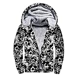 D-WOLVES Black Skull Head Men Women's Hoodie Sweatshirt Zip up Sherpa Lined Fleece Jacket,Fashion Jackets Hooed,Winter Warm Thick Coats with Pockets,XL