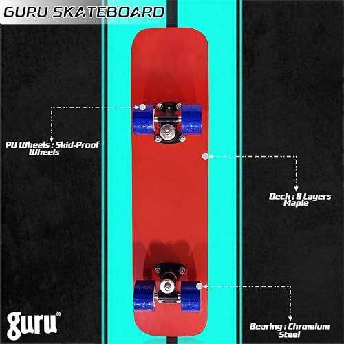 Image of GURU Skateboard, Wooden Non-Slip Skateboard for Kids, Adult, Casterboard /Skate Board /Hoverboard /Longboard for Beginners, Learners, Training Purpose for All Age Group