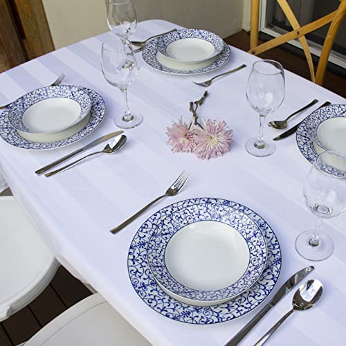 Toalha de Mesa Branca Listras Acetinadas. Tecido nobre e fácil de lavar (6 lugares (2,10m x 1,35m))