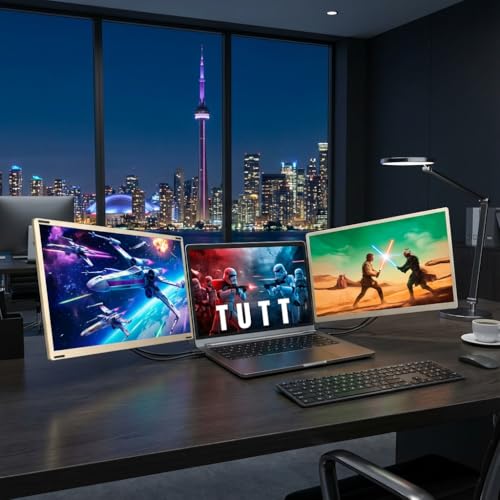 Image of TUTT 15.6 inch FHD Portable Monitor - S6 Triple Screen Extender, USB-C /HDMI, 7 Viewing Modes | All Devices Compatible with Converter Cable (H5 Included)