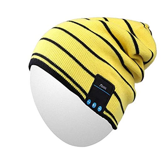 Bluetooth Hat,Qshell Trendy Warm Soft Knit Slouchy Music Beanie Skully Cap with Wireless Bluetooth Headphone Headset Earphone Hands-free Phone Call for Winter Sports Fitness Casual Activities - Yellow
