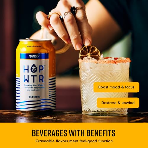 image for HOP WTR Sparkling Hop Water, Mango 12 Pack, Sugar Free, Low Carb Non A