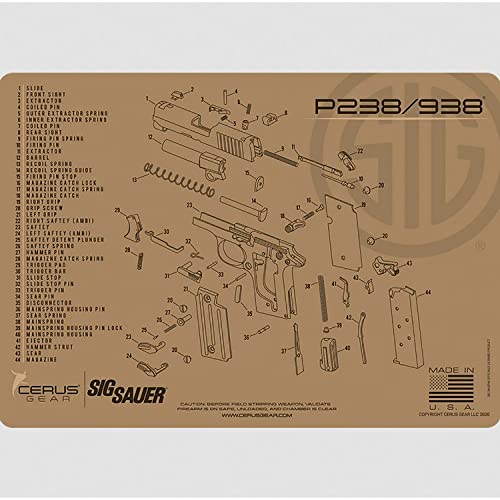 Cerus Gear Cleaning Promat with Sig Sauer P238/983 Schematic Graphics, Vielseitige Pistolenreinigungsmatte, Ideal für jeden Schreibtisch oder jede Werkbank, 30,5 x 43,2 cm Cover