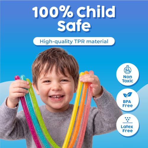 Image of BUNMO Sensory Toys Stretchy Strings for Toddlers 3+ - Stimulating & Addictive Fidget Toys for Kids - Hours of Fun for Kids - Non-Mouthable Toy 3+ - Glitter 6 Pack
