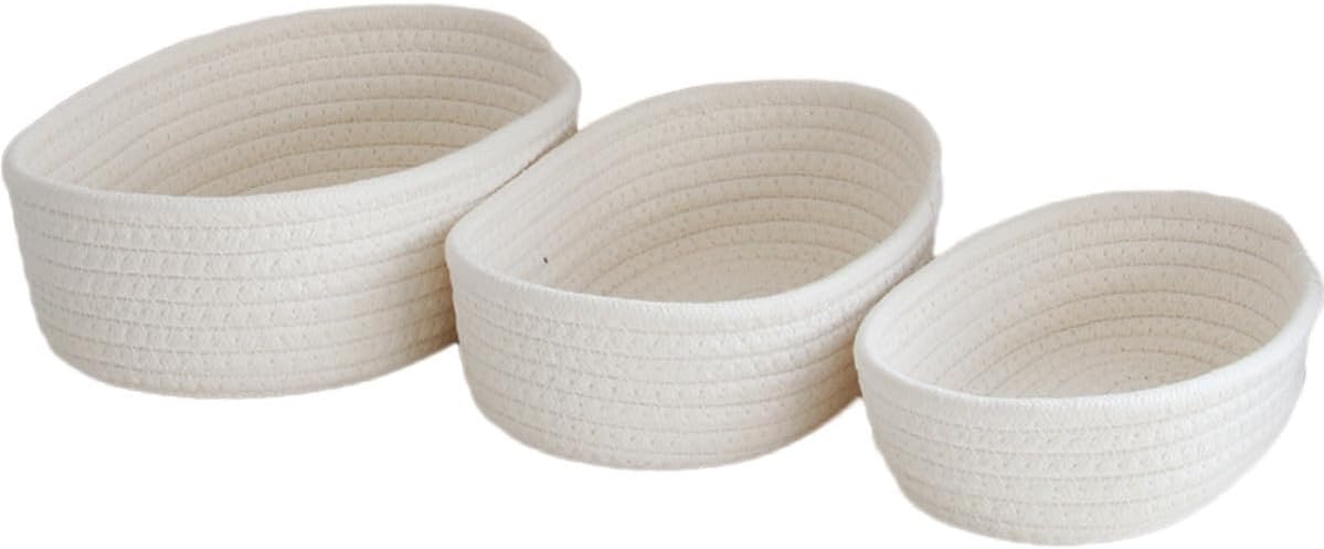 3pcs Handwoven Cotton Rope Storage Baskets for Organizing Towels and Dvds Delicate Shape Storage Basket Set for Home Use and Sundries