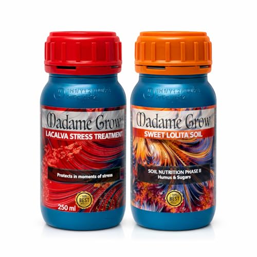MADAME GROW Bio Dünger Set – Organischer Flüssigdünger für Erde – Stressschutz & Bodenaktivierung – Lacalva Stress Treatment + Sweet Lolita Soil – Indoor & Outdoor – 2x250 ml