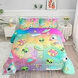 Smell Sunshine Comforter Set 3pcs (1 Comforter + 2 Pillowcases) for Boys Girls Alien Printed Bedding Comforter Set,Duvet for All Seasons(Alien Twin)