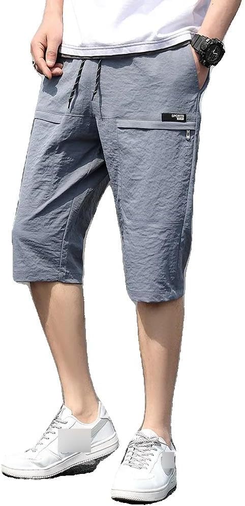 Plus Summer Capris Pants Men Breathable Cool Calf-Length Sweatpants /4 Straight Loose Casual Cropped Trousers