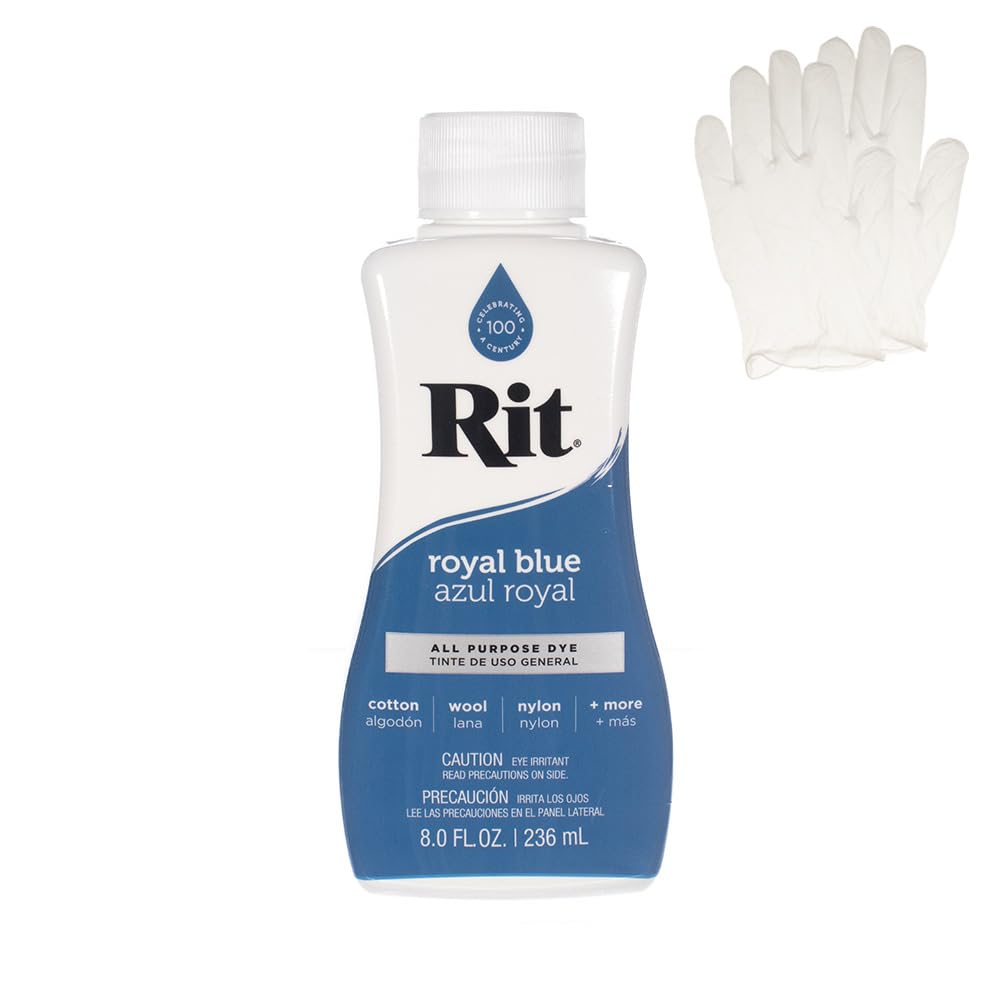 Rit Dye - Liquid Fabric Dye for Crafting Clothing, and Décor - 8 oz. Bottle - Royal Blue (Gloves Included)