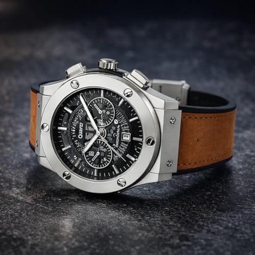Image of Big Bang Skeleton Dial Luxury Chronograph Watch for Men, Premium Analog Wrist Watch with Mechanical Style Dial, Stainless Steel Mens Watch, Sports-Inspired Classic Luxury Watch for Men with Quartz Movement