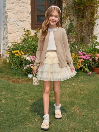 Haloumoning Girls Button Down Cardigan Kids Long Sleeve Crewneck Uniform Knit Sweater 5-14 Years4