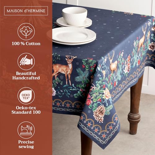 Maison d' Hermine Table Cloth Rectangle Table 100% Cotton 60 x 108 Inches Tablecloth Reusable Decorative Everyday Use for Dining Room, Farmhouse, Home, Party, Festive & Wedding - Christmas Joy - Thumbnail 2