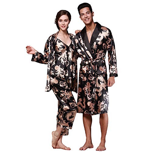 Image of ZUEVI Men's Kimono Robe Silk Satin Long Sleeve Spa Bathrobe Lightweight Soft Silky Pajamas Robes