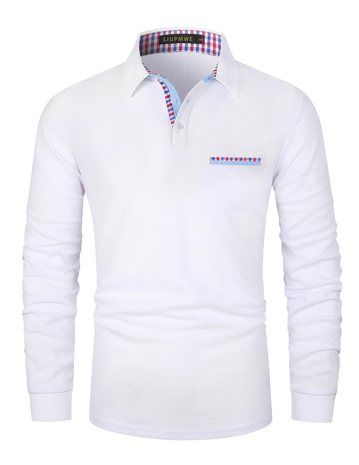 LIUPMWE Polo de Hombre Manga Larga Slim fit Golf Poloshirt Casual Cuadros a Cuello Deporte Camisas con Bolsillo