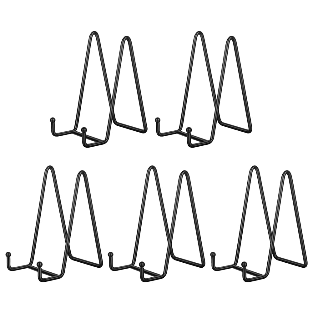 Bloepum 6 Inch 5 Pack Black Metal Display Stands Plate Stand Plate Holder Display Stands for Picture, Decorative Plate, Book